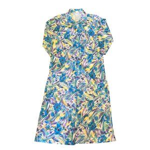 Vintage Novelty Floral Print Pearl Snap Button Down Dress Nightgown M